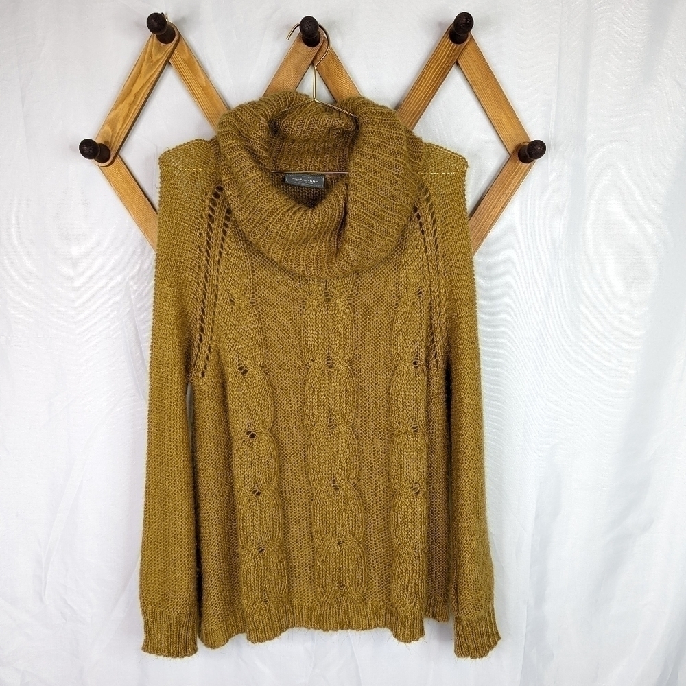 Wooden Ships Mohair Wool Mustard Knit Blend Cowl Neck Sweater